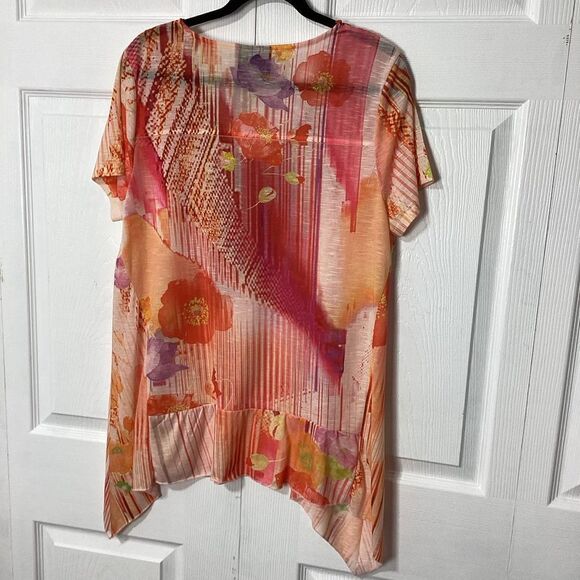 French Blue Brand Tunic Orange Floral Lightweight High Low Orange Crochet Front - Picture 4 of 11